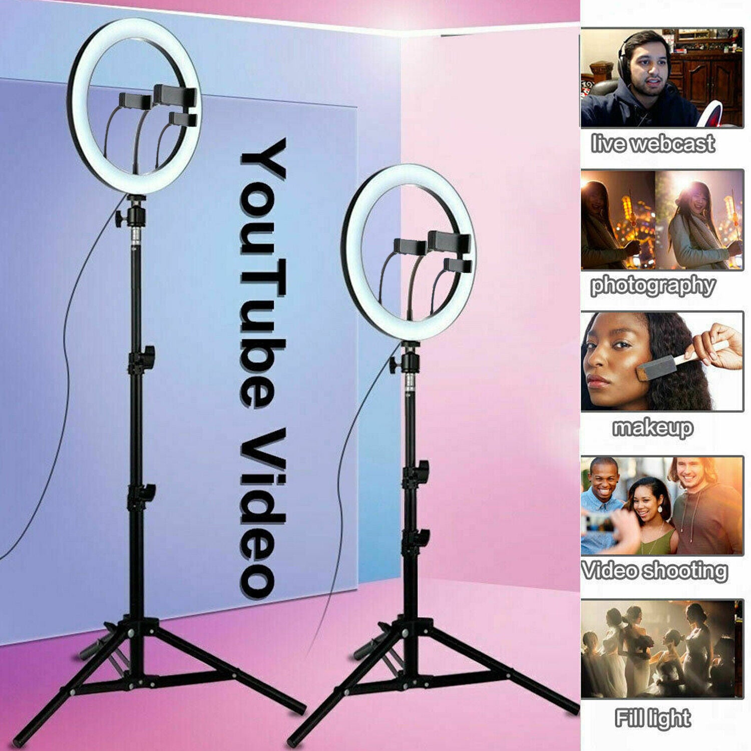 14'' LED Selfie Ring Light with 1.7M Tripod Stand Cell Phone Holder Makeup Live