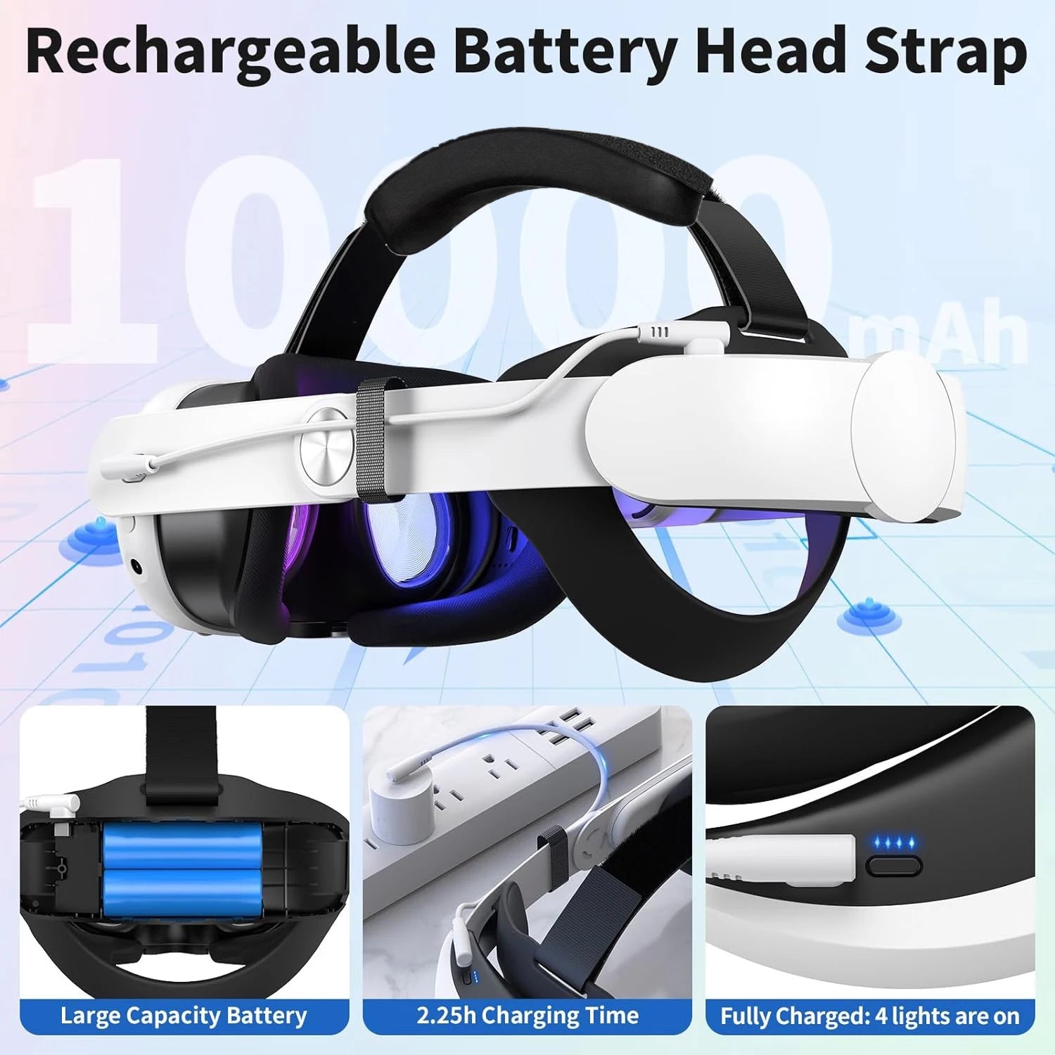 Adjustable Head Strap for Quest 3 VR Headset 10000Mah Battery Extend VR Playtime Enhanced Support for Meta Quest 3 Accessories
