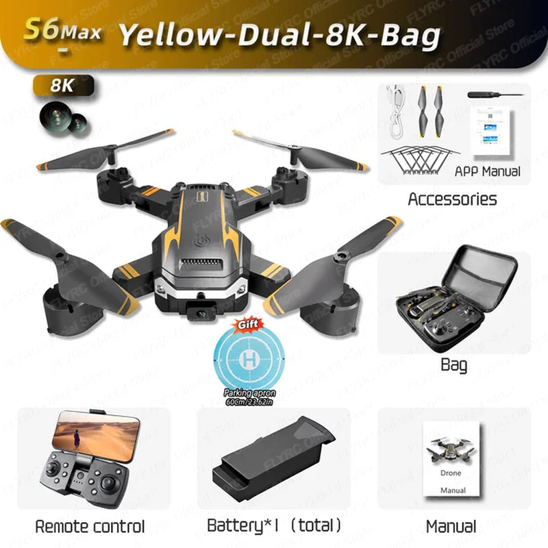 New S6Max Drone 4K Profesional 8K HD Camera Obstacle Avoidance Aerial Photography Optical Flow Foldable Quadcopter Gifts Toys