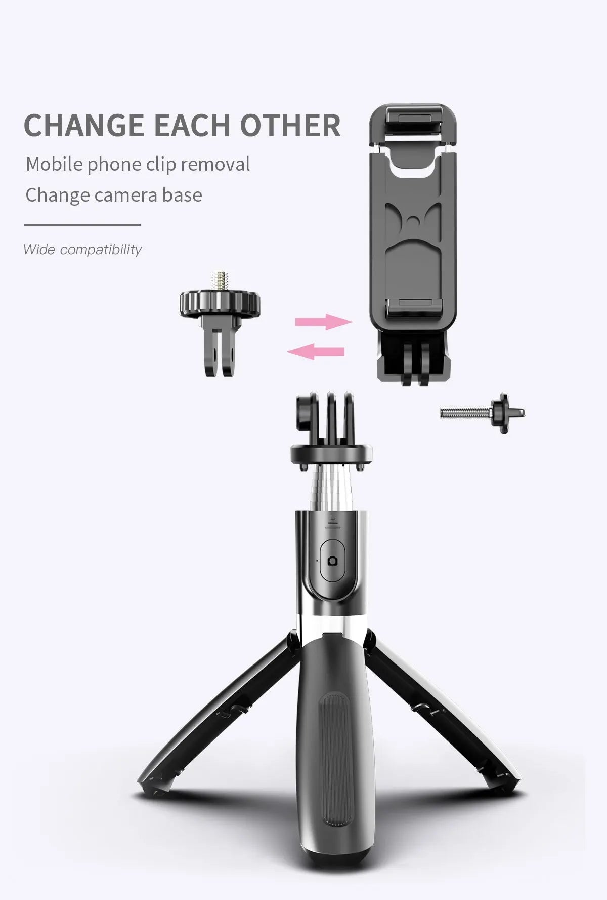-L02Wireless Bluetooth Selfie Stick with Mini Tripod Foldable Selfie Rod with Remote Control for Phone Action Camera Iphone