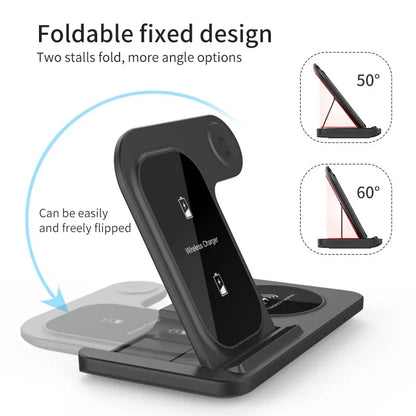 15W 3 in 1 Wireless Charger Stand Pad for Iphone 15 14 13 12 Max Fast Foldable Charging Station Dock for Apple Watch Airpods Pro