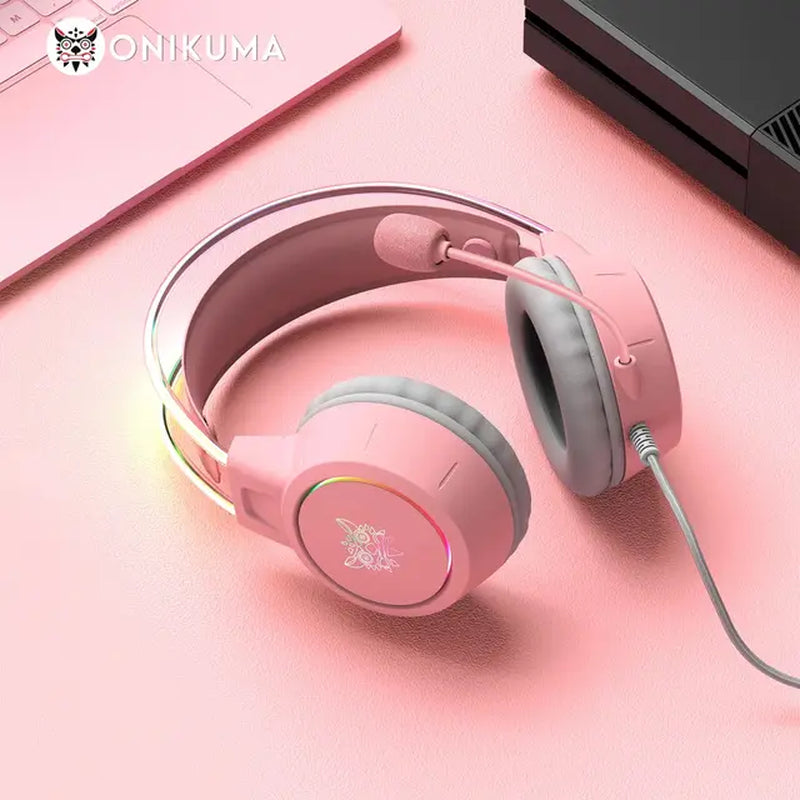Gaming Headphones Esports Package with Dynamic RGB Light Detachable Cat Ears Mouse Holder Wired Headset with Mic Gamer