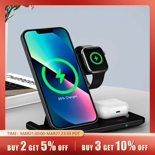 15W 3 in 1 Wireless Charger Stand Pad for Iphone 15 14 13 12 Max Fast Foldable Charging Station Dock for Apple Watch Airpods Pro