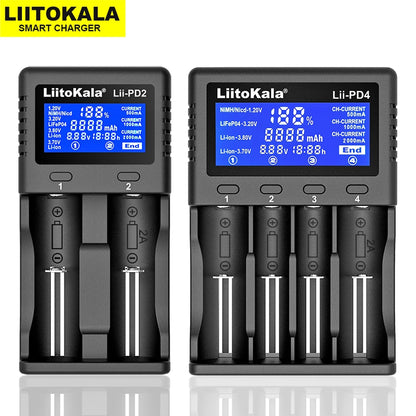Liitokala Lii-Pd2 Lii-Pd4 LCD 3.7V/1.2V/3.2V/3.8V Nimh 18650 18350 18500 21700 20700 26650 Recharge Lithium Battery Charger