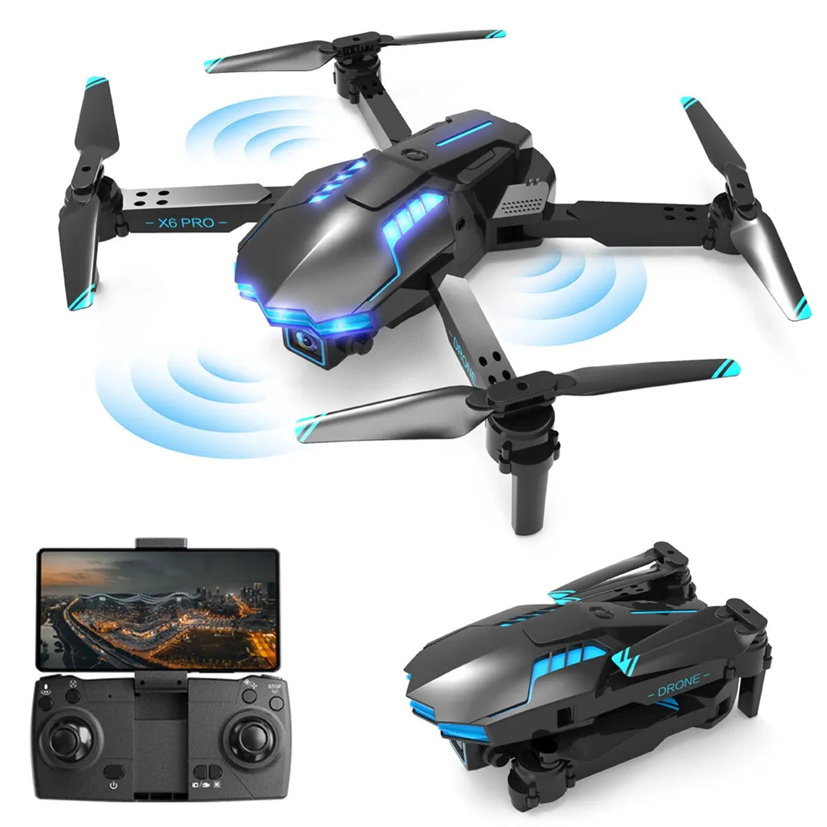 X6 Optical Flow Positioning Foldable Drone Dual Camera LED Light Auto Linking Obstacle Avoidance Smart Return Emergency Stop