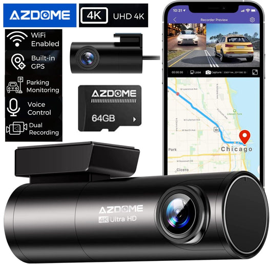 AZDOME 4K Dash Cam Front and Rear, Built in Wifi GPS Dual Dashcam for Car, Voice