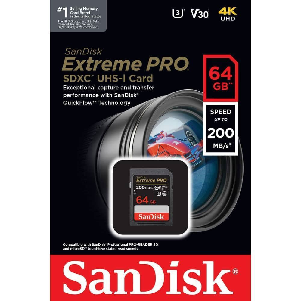 Sandisk Extreme PRO SDXC Card 200MB S UHSI U3 V30 64GB