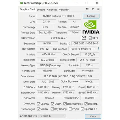 New Graphics Card Nvidia Geforce Rtx3060Ti 8G GDDR6 Video Memory Gaming Cards Pciex16 4.0 256Bit Desktop Computer Card