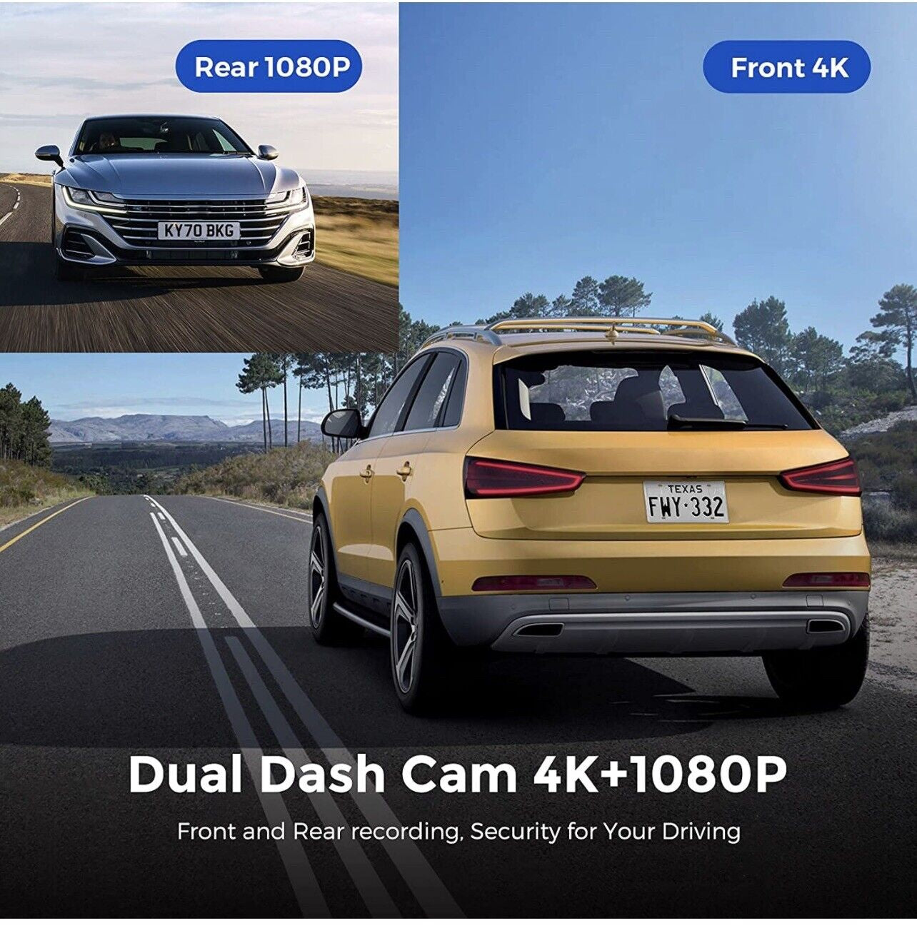 AZDOME 4K Dash Cam Front and Rear, Built in Wifi GPS Dual Dashcam for Car, Voice