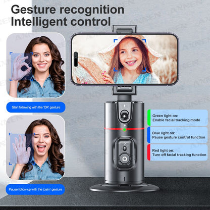 P02 360 Rotation Gimbal Stabilizer, Follow-Up Selfie Desktop Face Tracking Gimbal for Tiktok Smartphone Live,With Remote Shutter